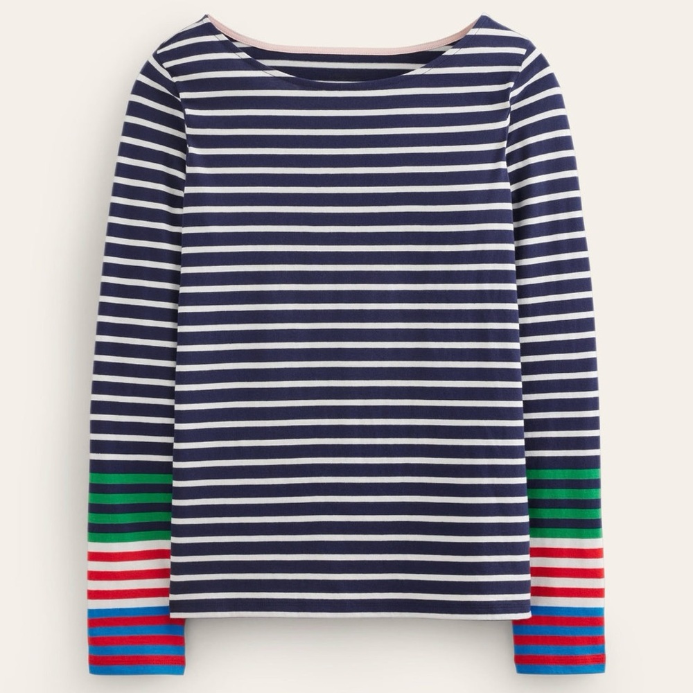 NWT Boden Ella Long Sleeve Breton Striped Top Navy Blue White Red Green M Sz 8
